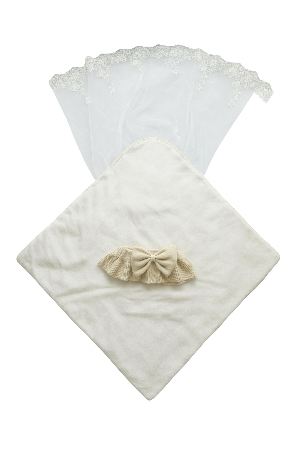 Baby Knitted Swaddle Blanket with Bow and Lace