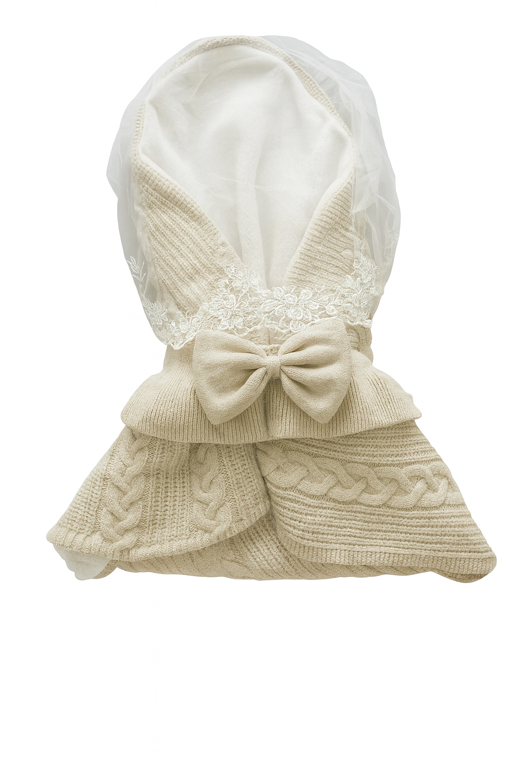 Baby Knitted Swaddle Blanket with Bow and Lace