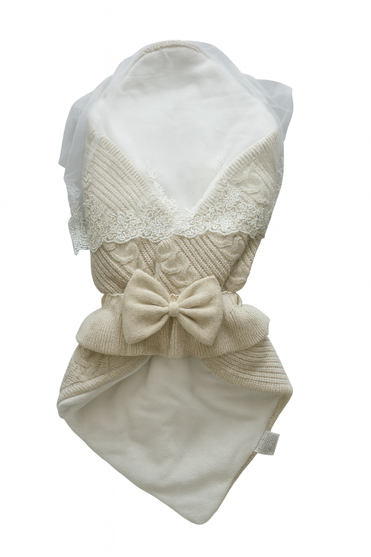 Baby Knitted Swaddle Blanket with Bow and Lace