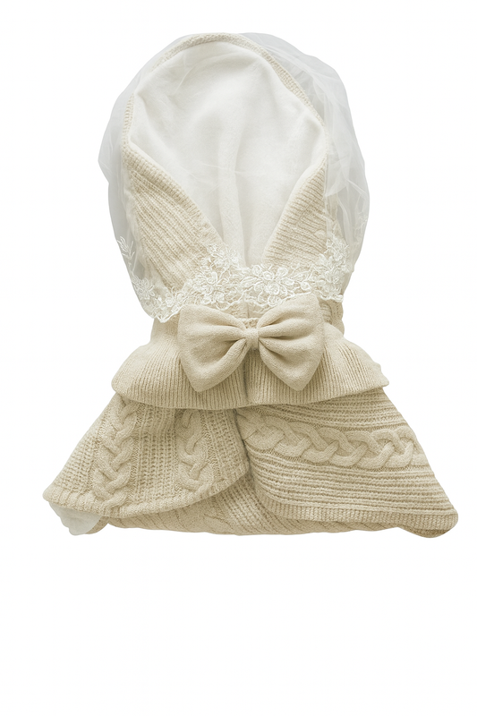 Baby Knitted Swaddle Blanket with Bow and Lace